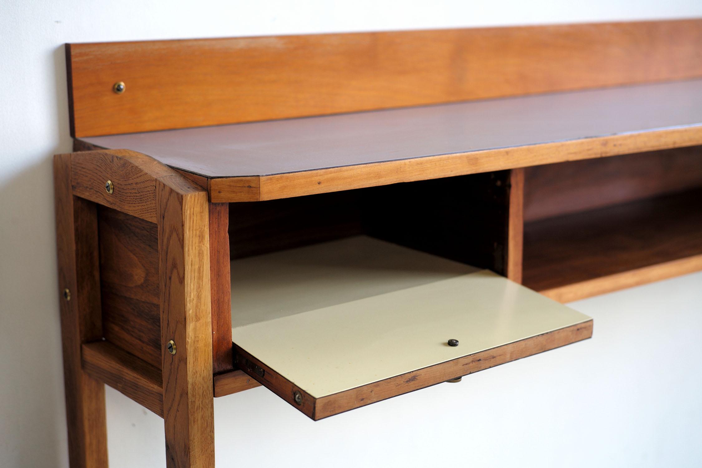 Mid-Century Modern Console in flamed walnut and gray formica, Italy 1955 For Sale