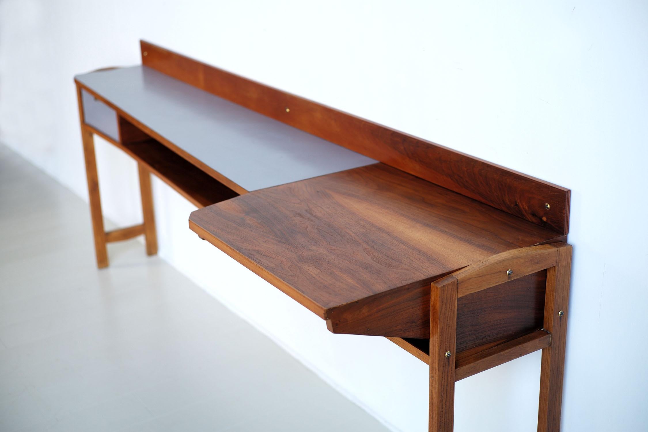 Formica Console in flamed walnut and gray formica, Italy 1955 For Sale