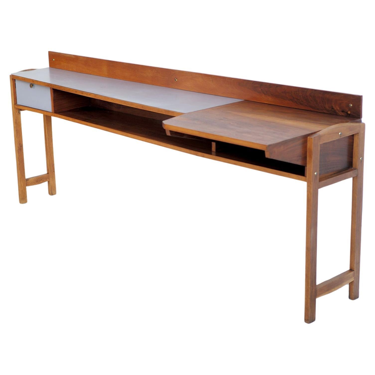 Console in flamed walnut and gray formica, Italy 1955 For Sale