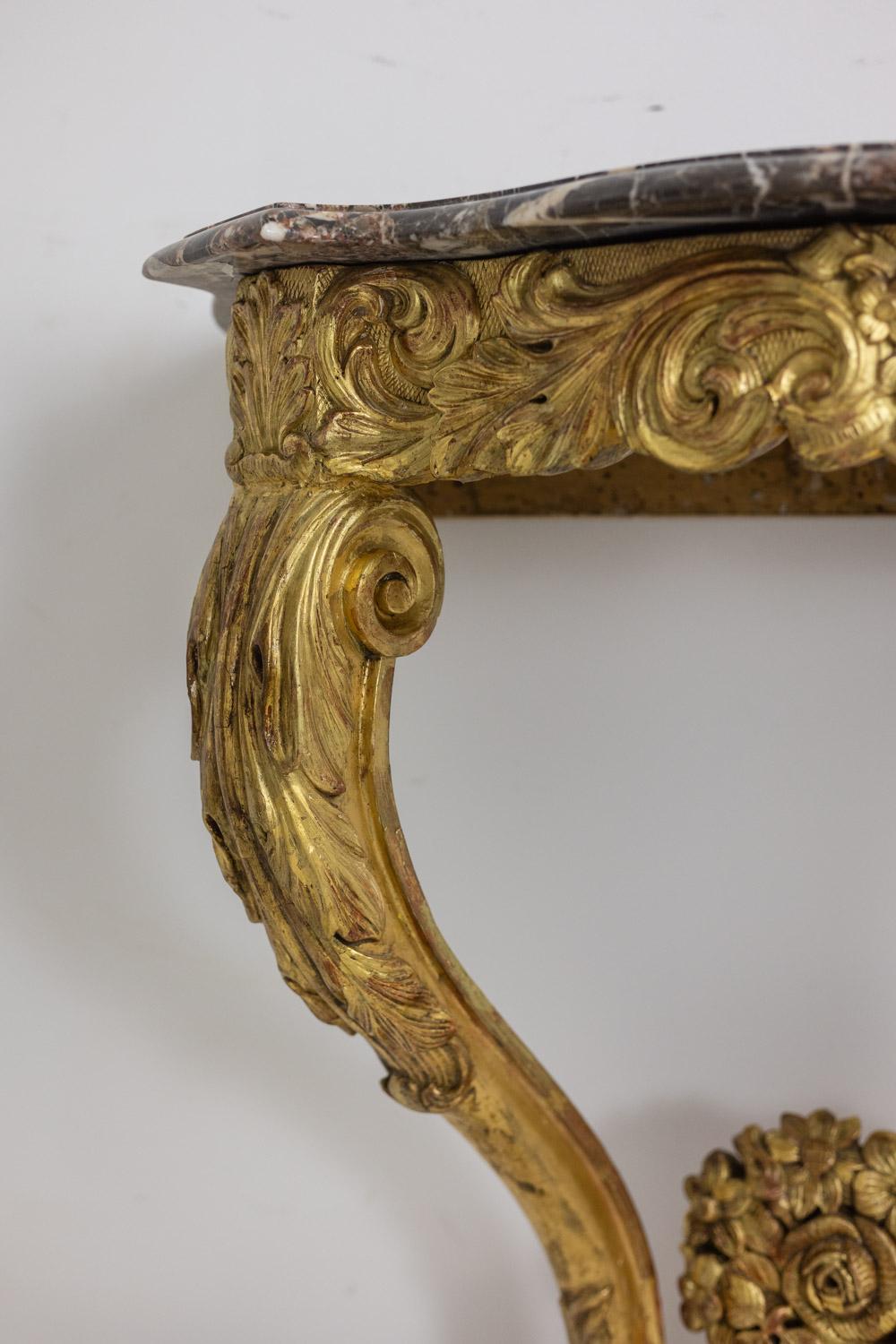 18th Century and Earlier Console in gilded and carved wood from the Louis XV period. Circa 1880. For Sale
