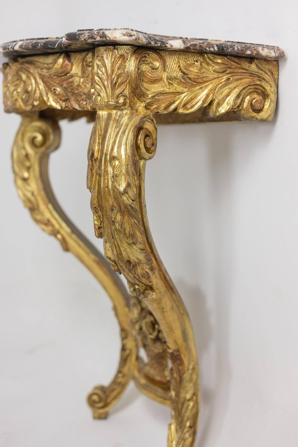 Console in gilded and carved wood from the Louis XV period. Circa 1880. For Sale 2