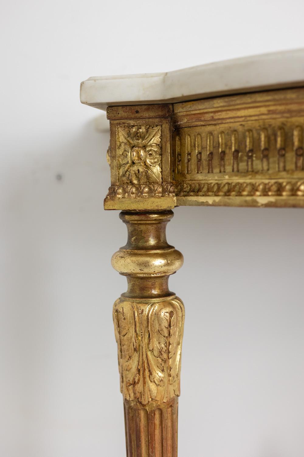 19th Century Console in gilded and carved wood, marble top. Circa 1880. For Sale