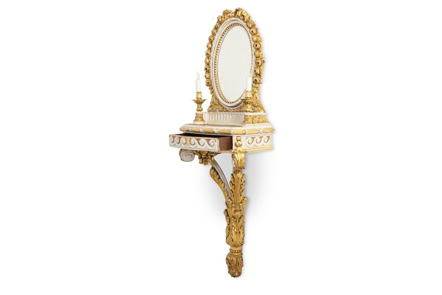 Dorato Console in legno dorato e laccato in stile Luigi XVI. Circa 1900. in vendita