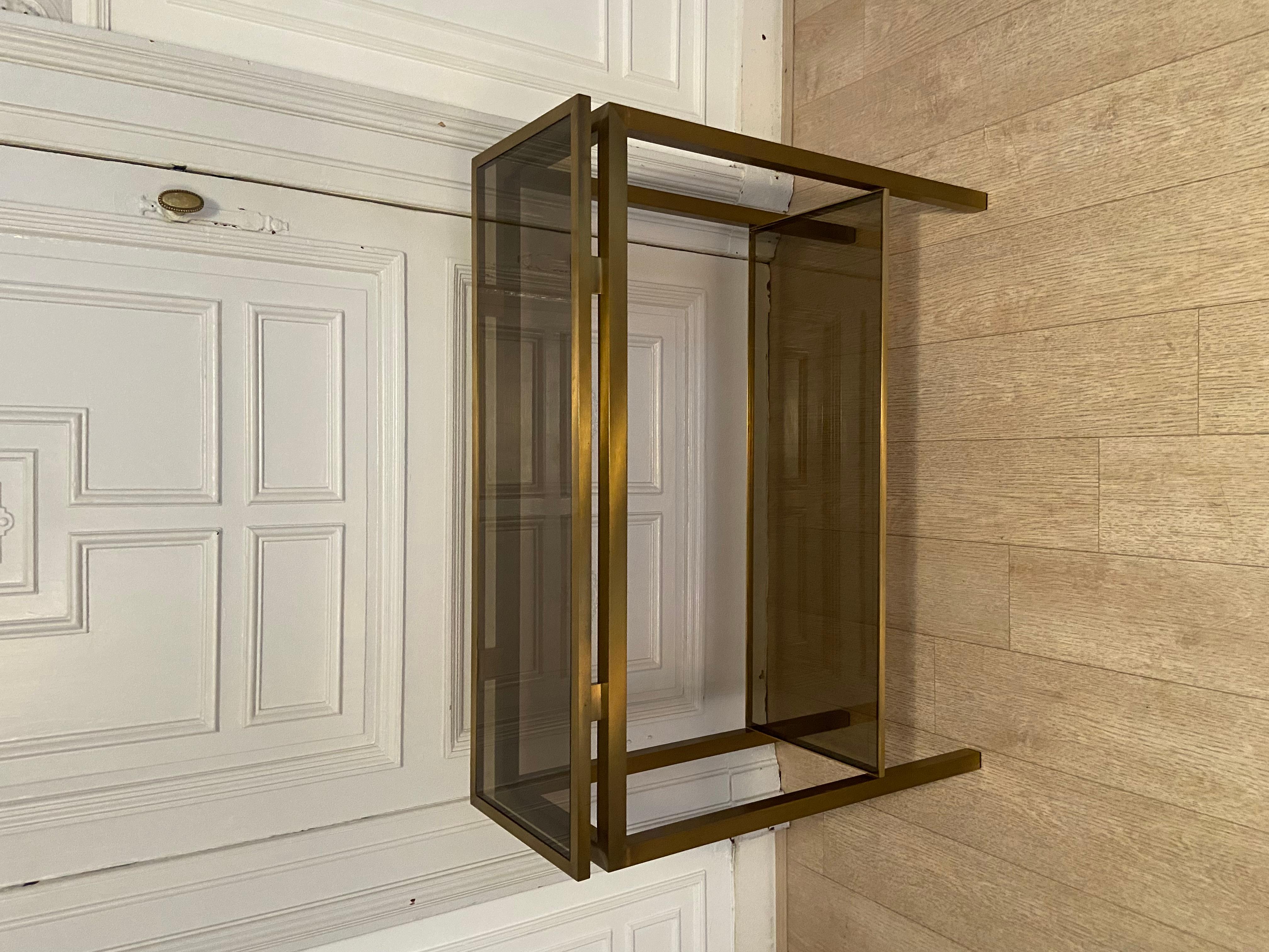 Mid-Century Modern Console in Gilded Metal and Smoked Glass, 1970s