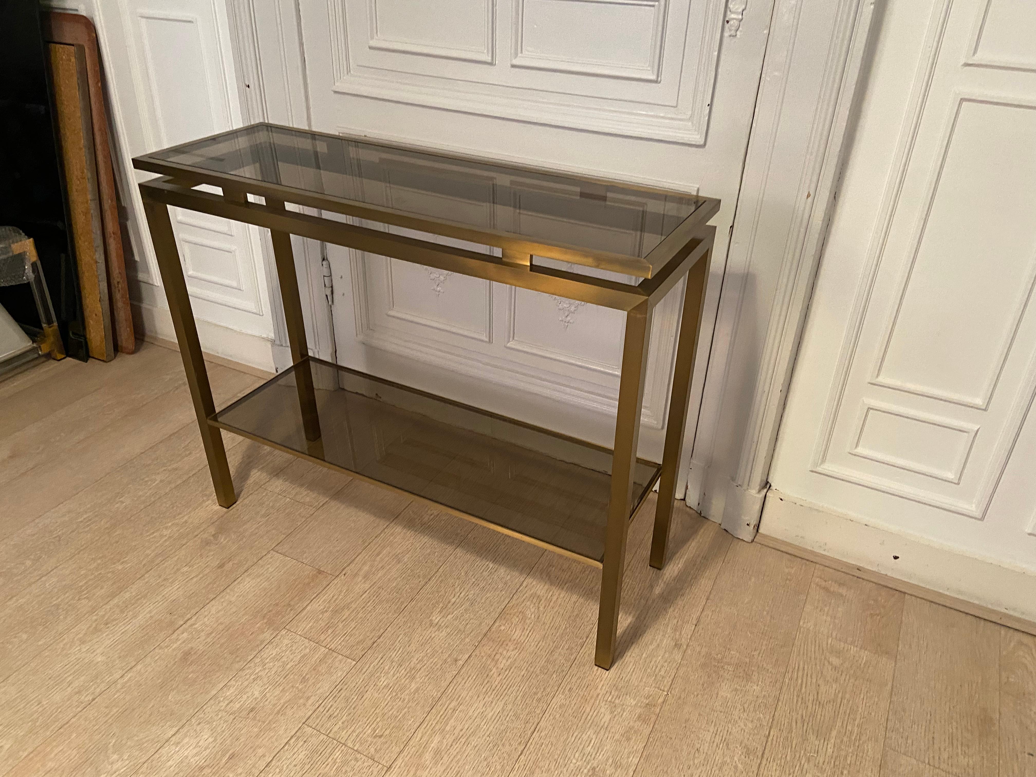 Console in Gilded Metal and Smoked Glass, 1970s In Good Condition In Brussels , BE