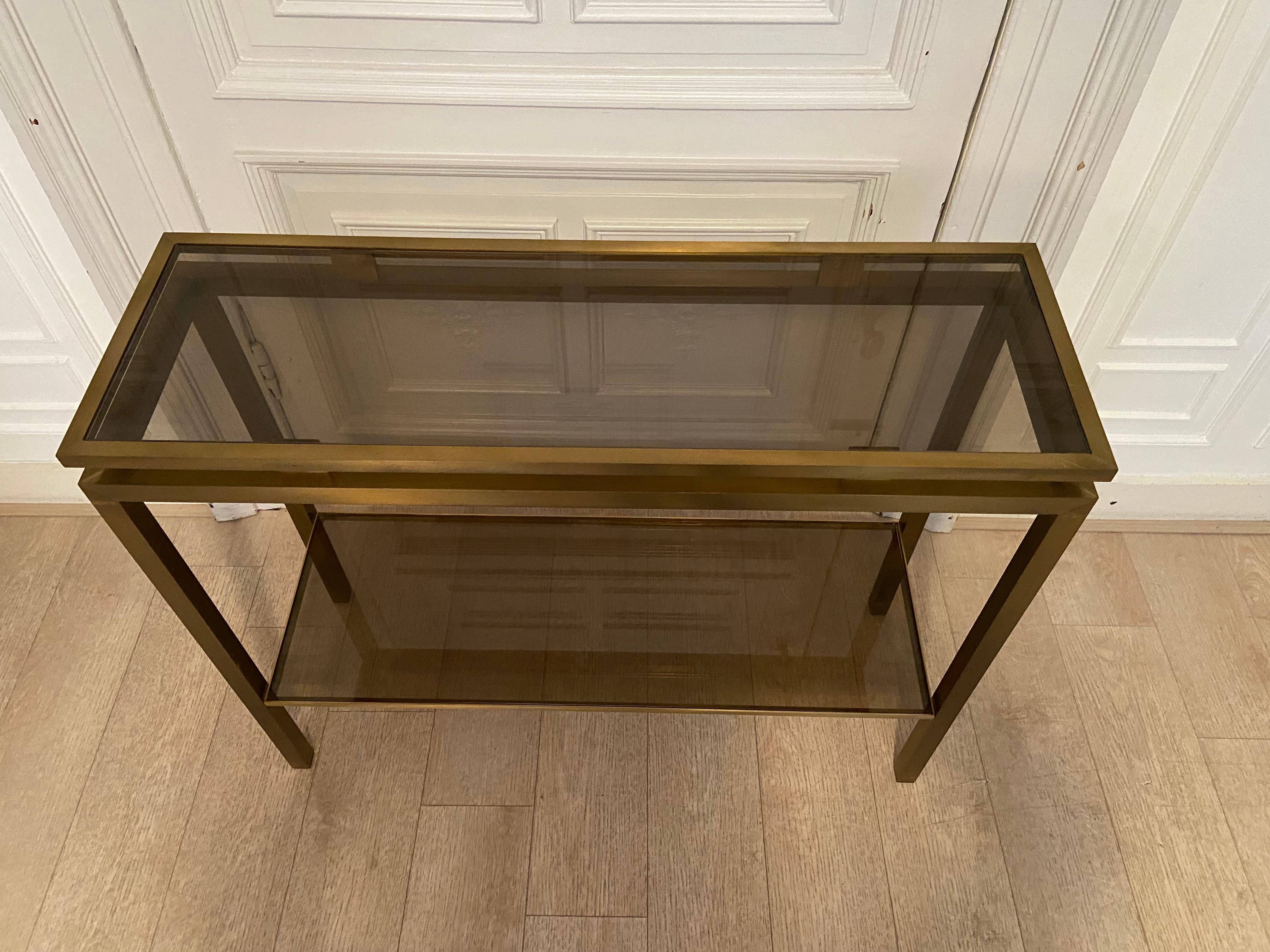 20th Century Console in Gilded Metal and Smoked Glass, 1970s