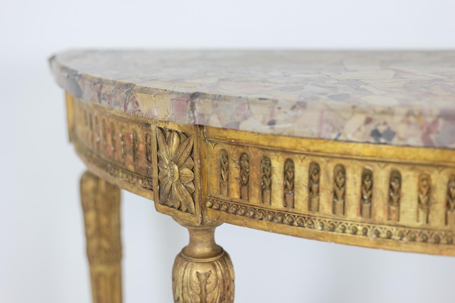 Marble Console in gilded wood and Aleppo breccia marble. Circa 1780. For Sale