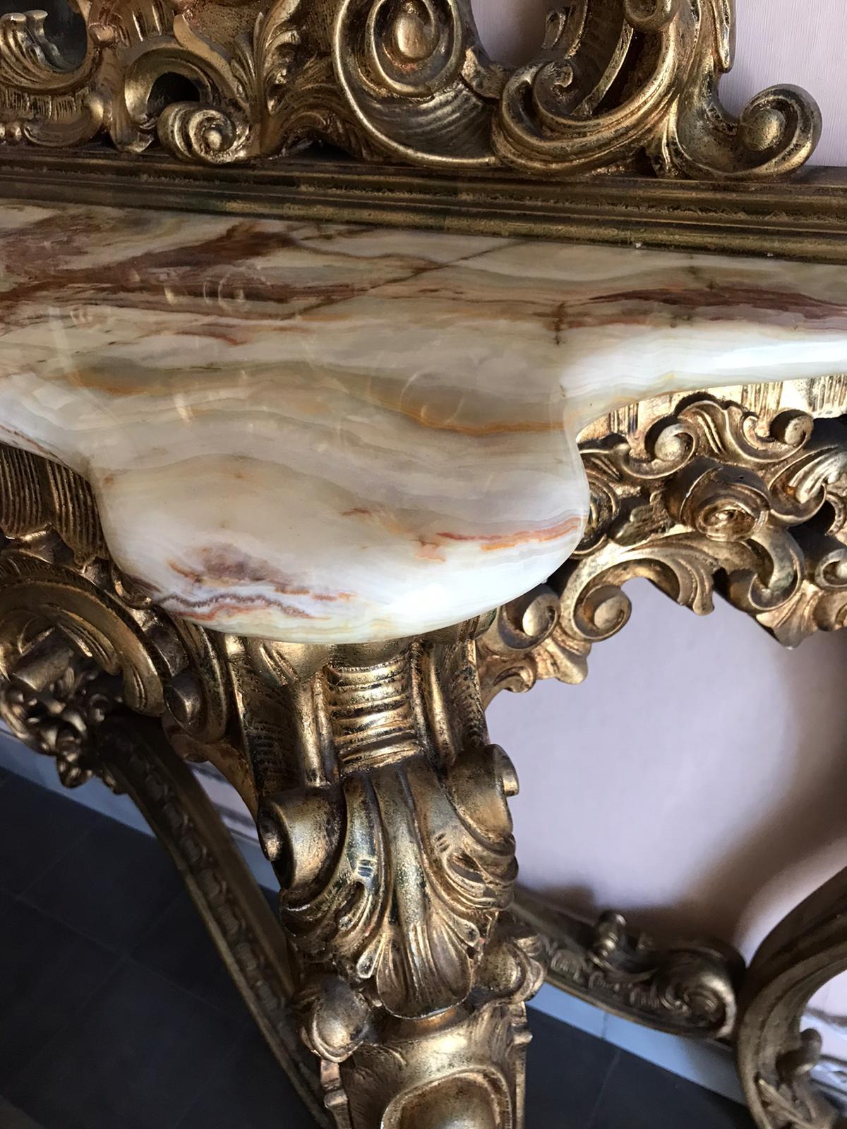 Rococo Console in gilt wood. Italy, 1940s. For Sale