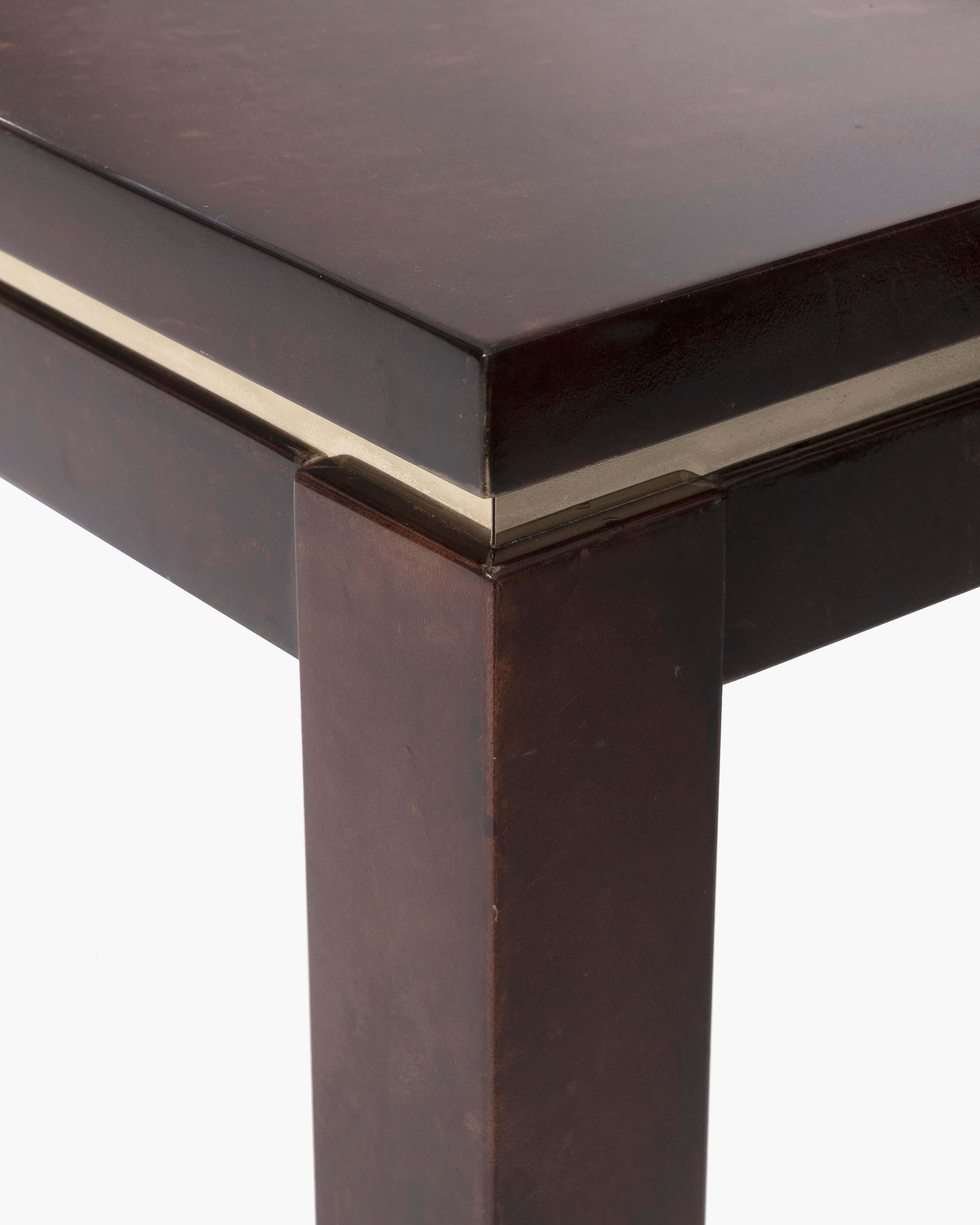 Console in Goatskin Parchment with Brass Detailing for Salpol, 1960s In Excellent Condition For Sale In Cheyenne, WY