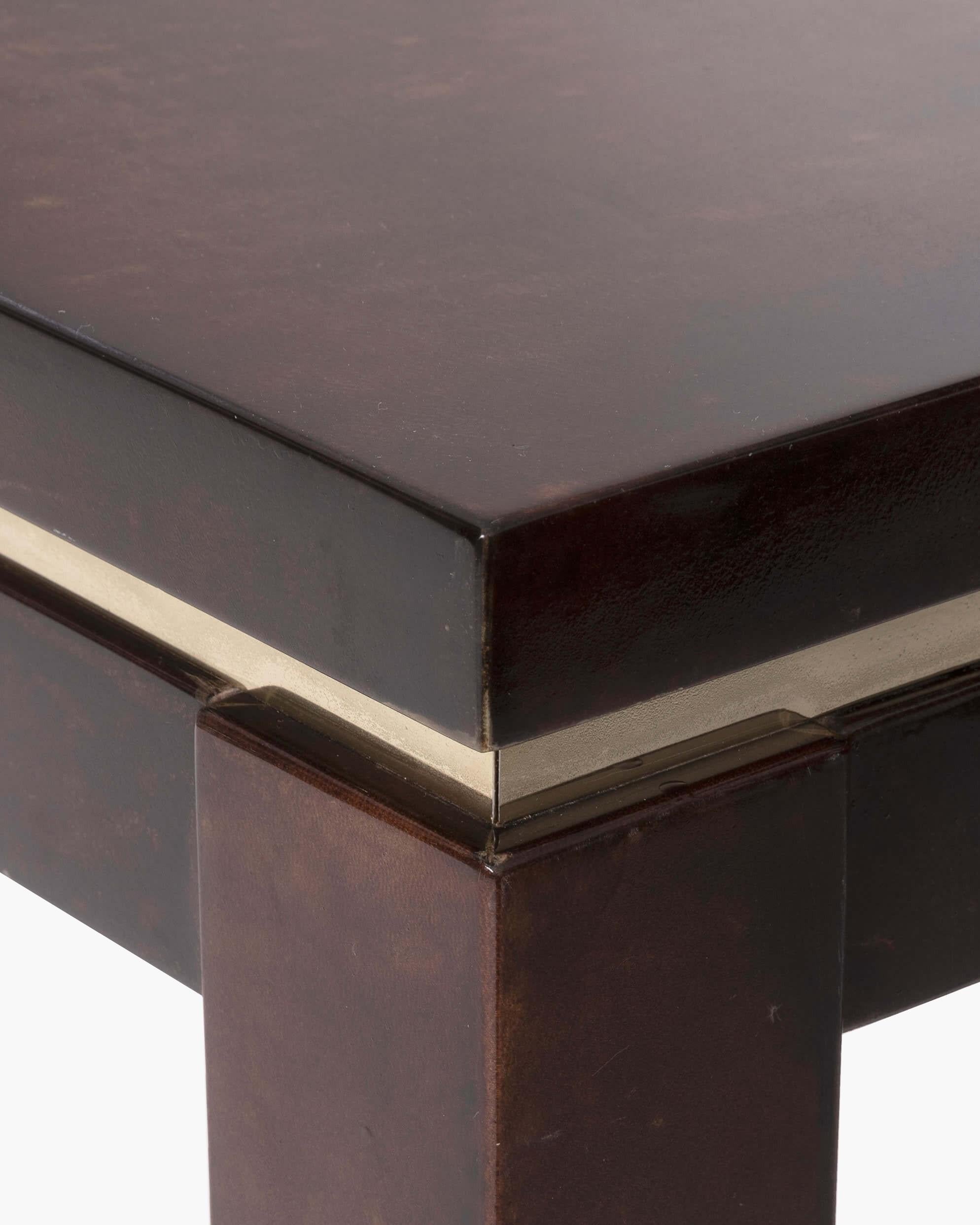 Mid-20th Century Console in Goatskin Parchment with Brass Detailing for Salpol, 1960s For Sale
