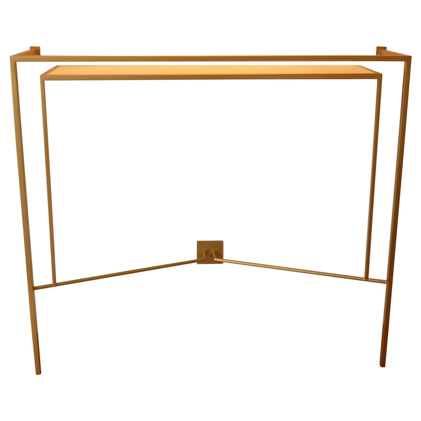 Console in oro, bronzo e ottone patinato con un ripiano in sicomoro di Aymeric Lefort