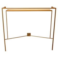 Console in Gold, Bronze Brass Patina with One Sycamore Shelve by Aymeric Lefort