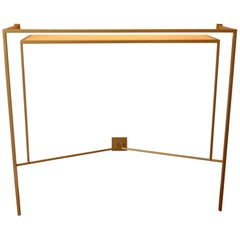 Console in Gold, Bronze Brass Patina with One Sycamore Shelve by Aymeric Lefort