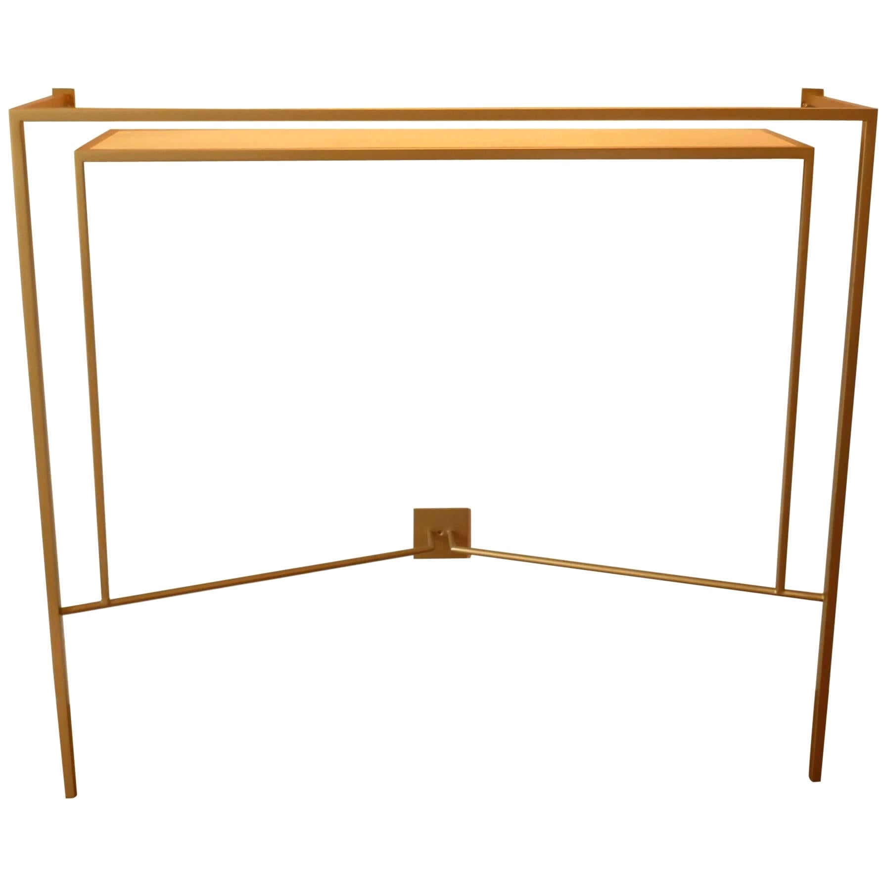 Console in Gold, Bronze Brass Patina with One Sycamore Shelve by Aymeric Lefort For Sale