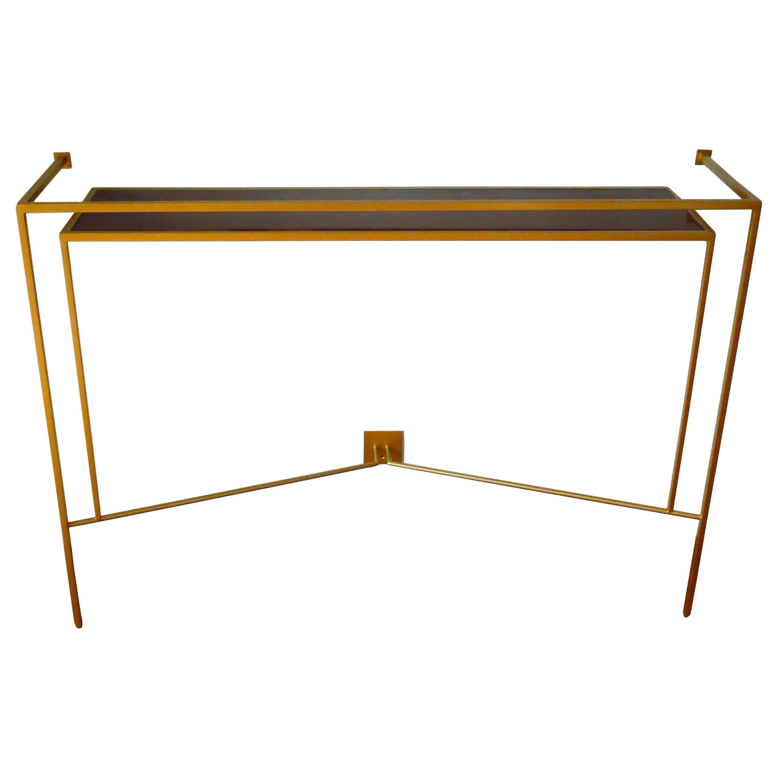 Console en or, patine laiton bronze avec douze coffres en noyer d'Aymeric Lefort en vente