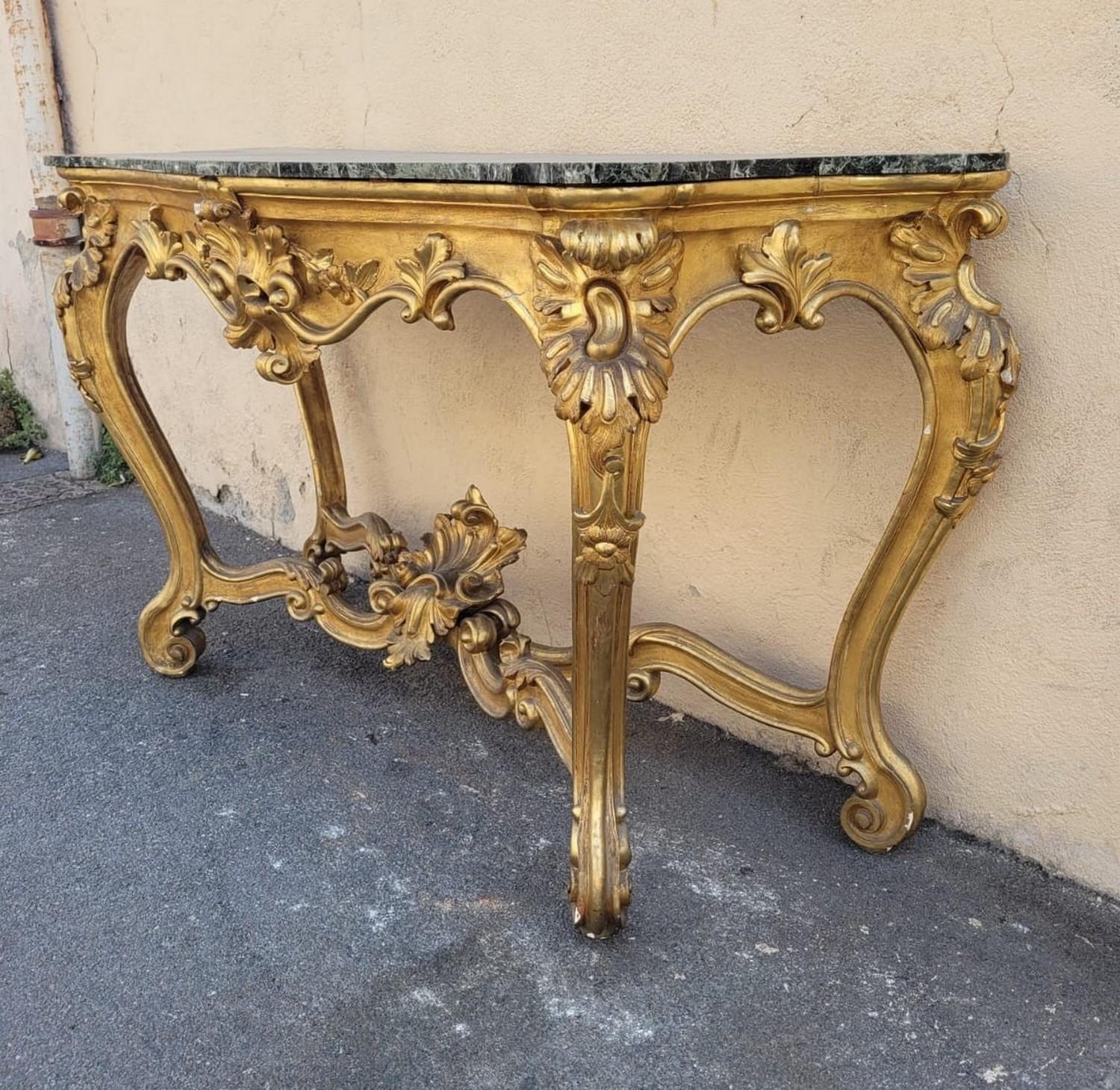 Italian Console In Golden Wood Louis XV Style, 19th Century For Sale
