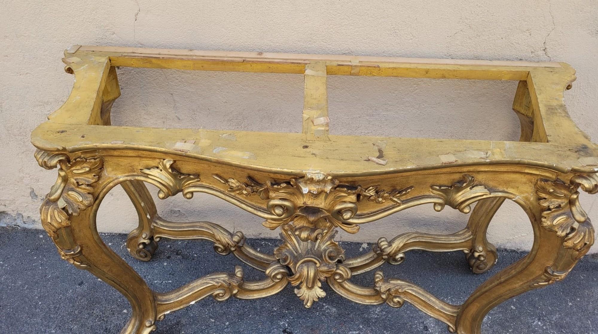 Marble Console In Golden Wood Louis XV Style, 19th Century For Sale