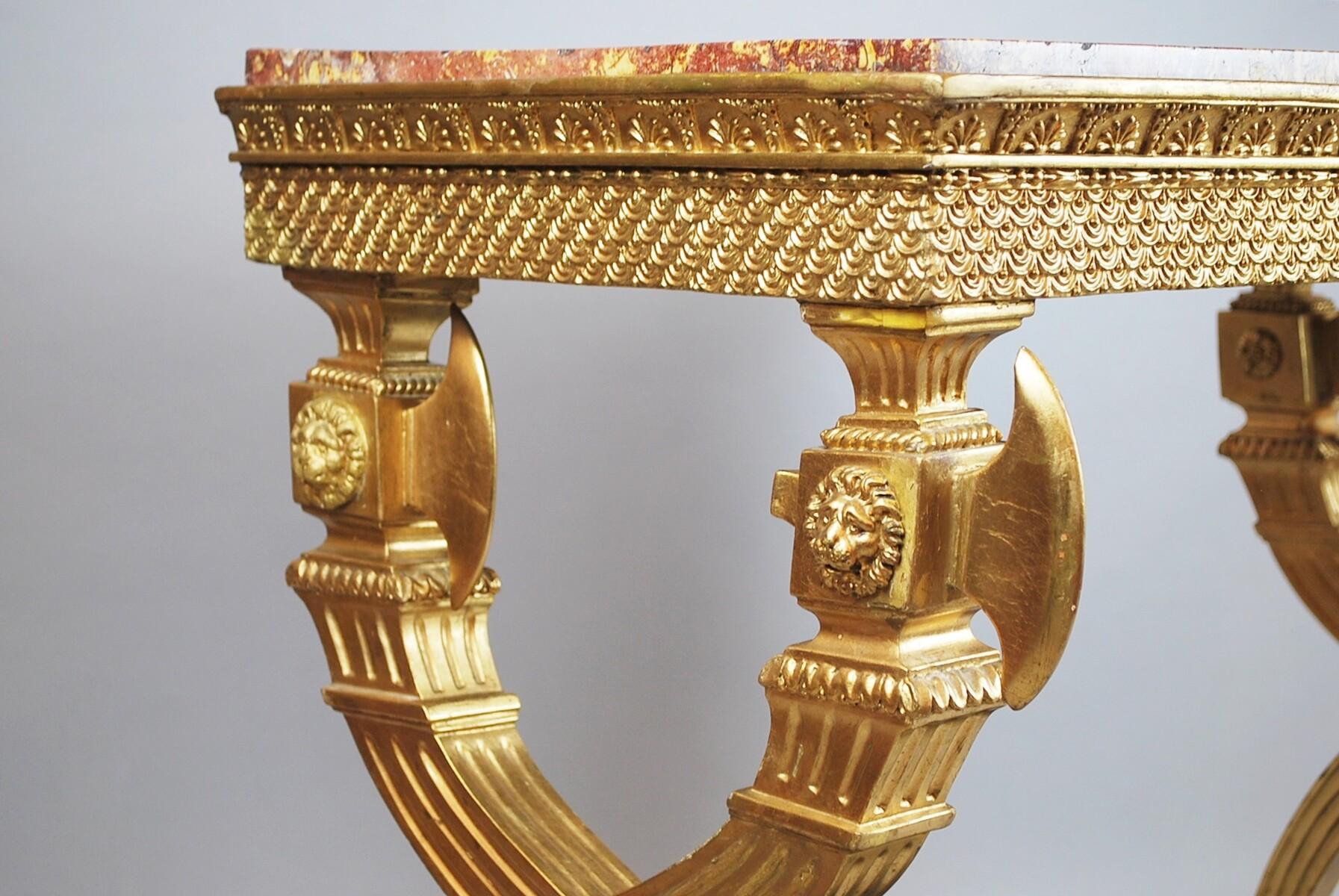 Console In Golden Wood, Marble, Sweden, Circa 1800 For Sale 1