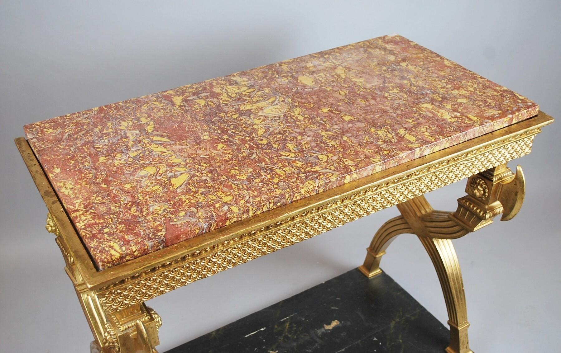 Console In Golden Wood, Marble, Sweden, Circa 1800 For Sale 2