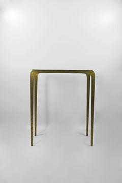 Console in Hammered Brass with Rock Crystal Top by Ginger Brown