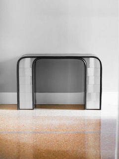 Console in Lacquered Wood with Drawers and Edges in Leather Prod. Acerbis