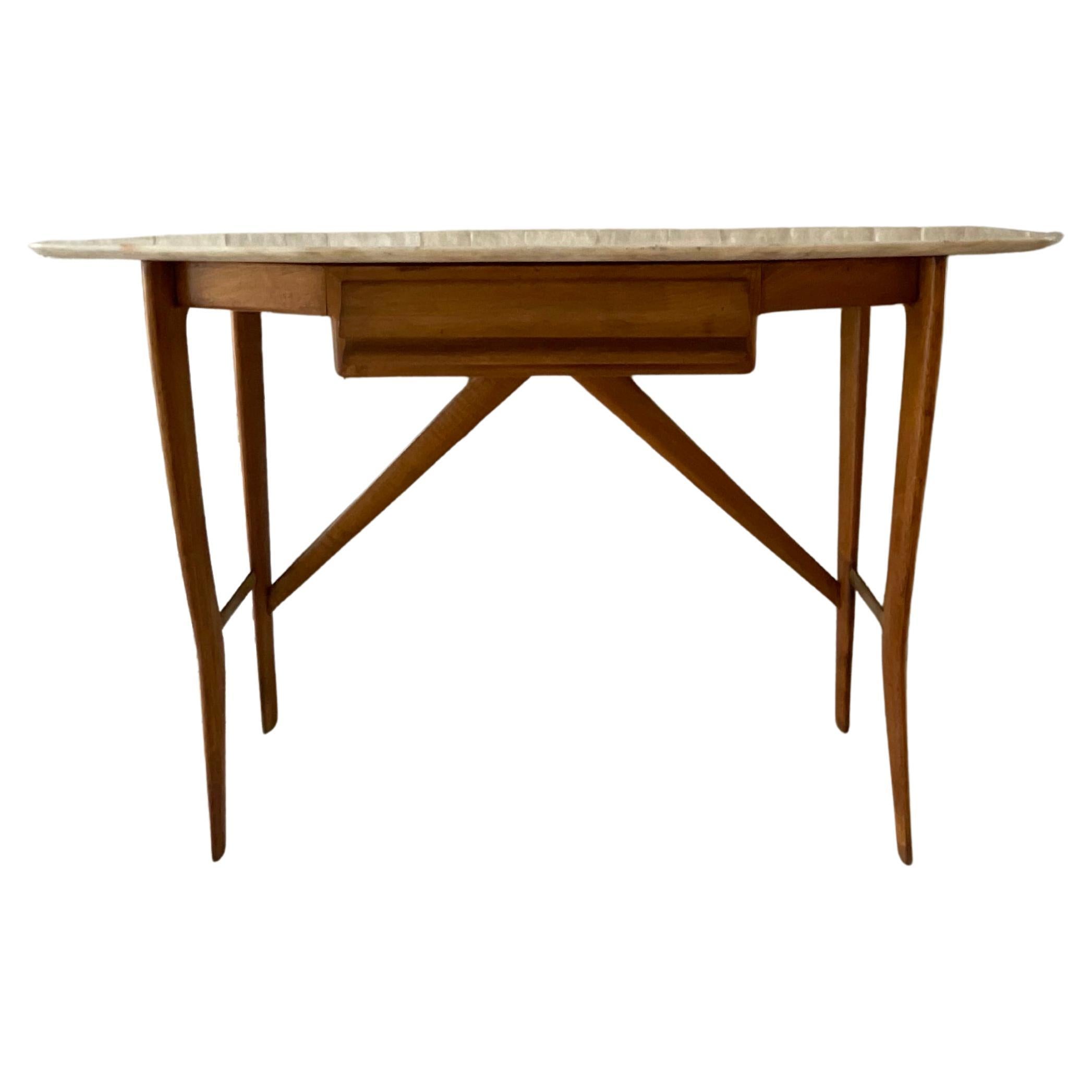Console in legno di faggio e marmo - ITALIA 1950