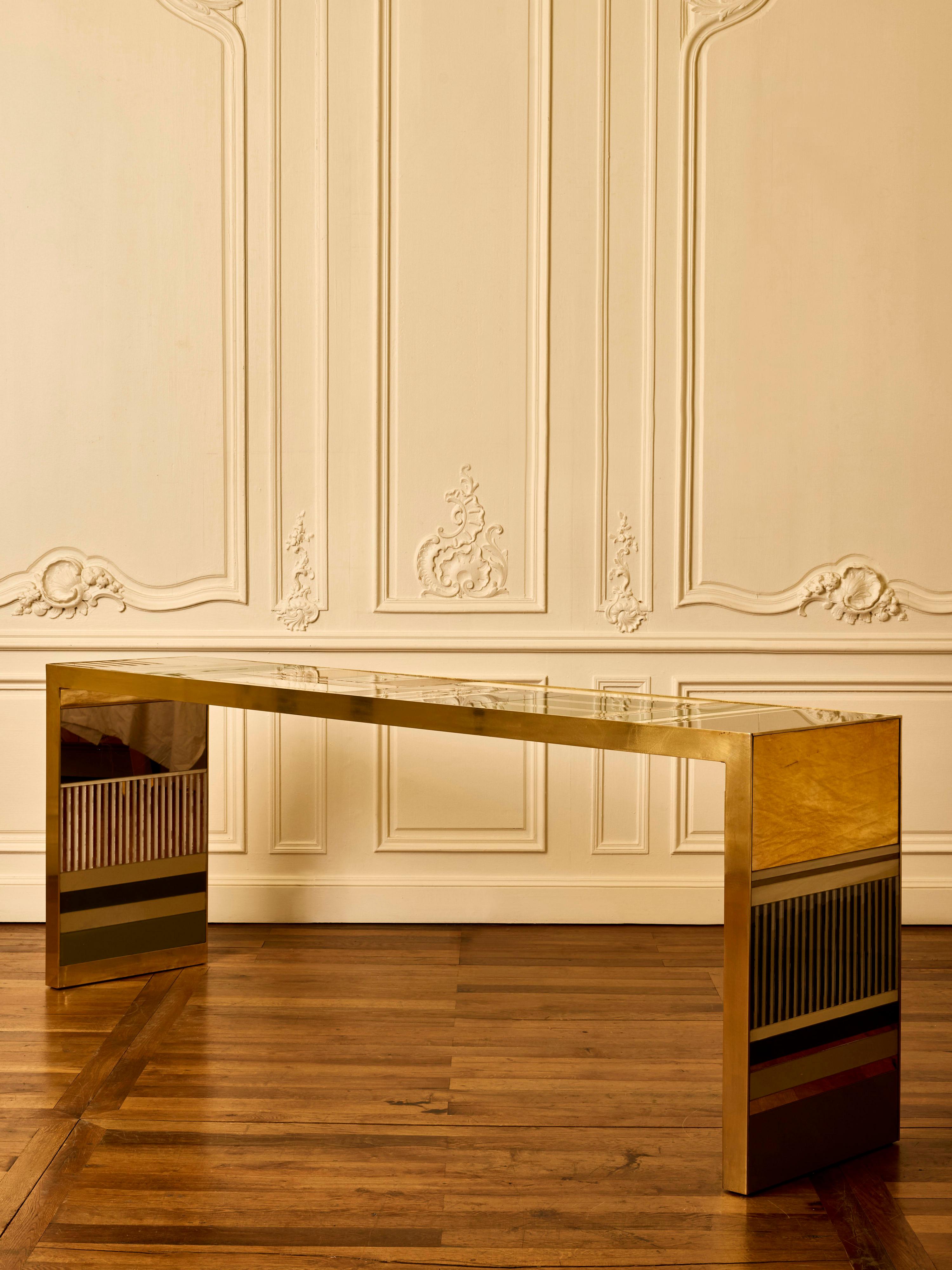 Italian Console in marquetry of glass For Sale