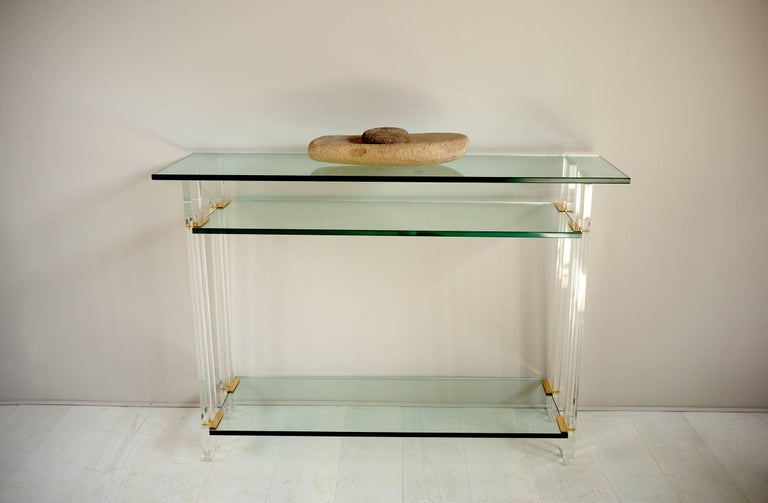Console In Plexiglass Glass And Gold Metal France 1990