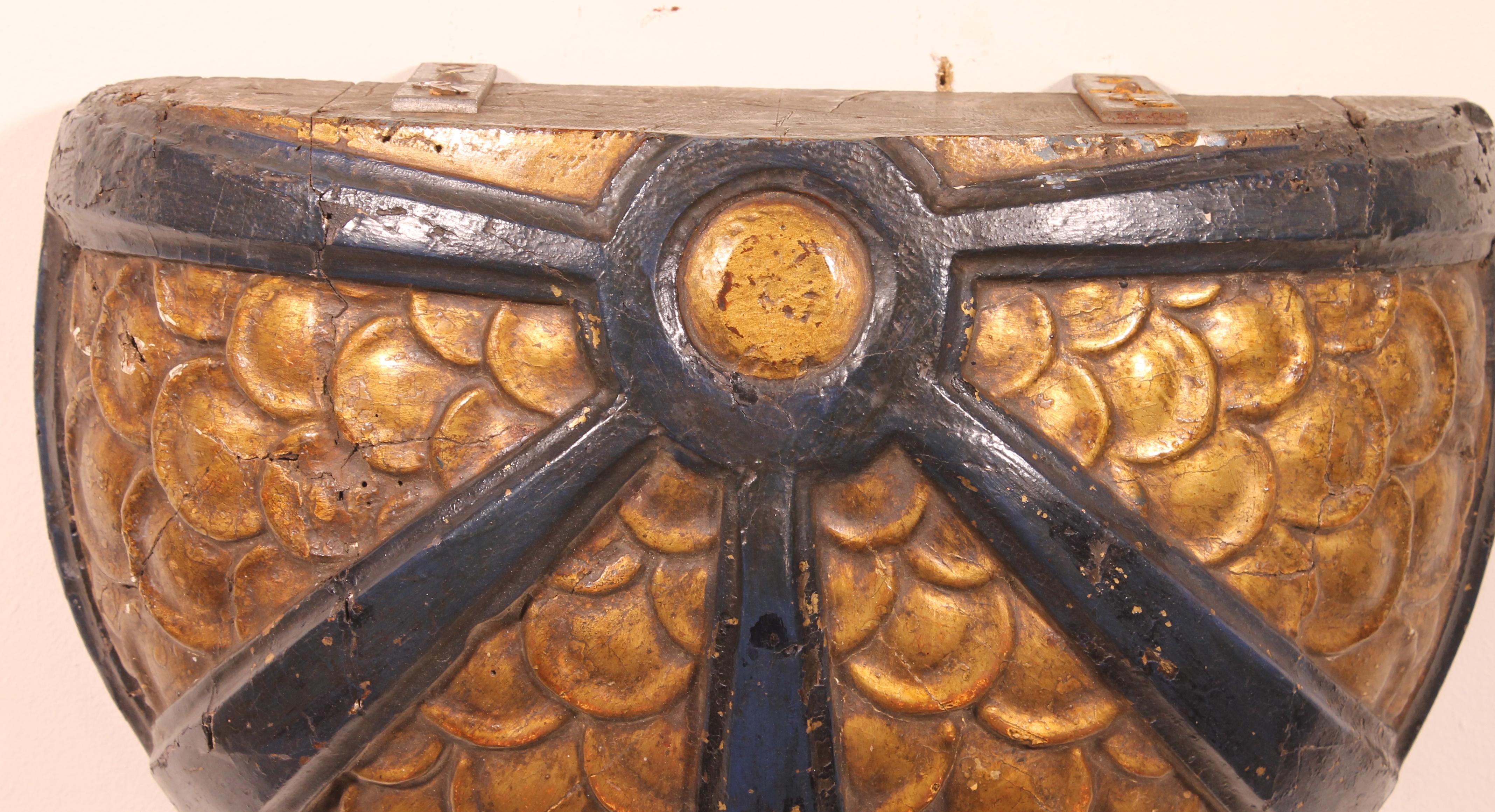 Spanish Console in Polychrome Carved Wood-17th Century-Spain For Sale