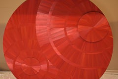 console en paille rouge et marqueterie de bois brûlé, les2ebenistes