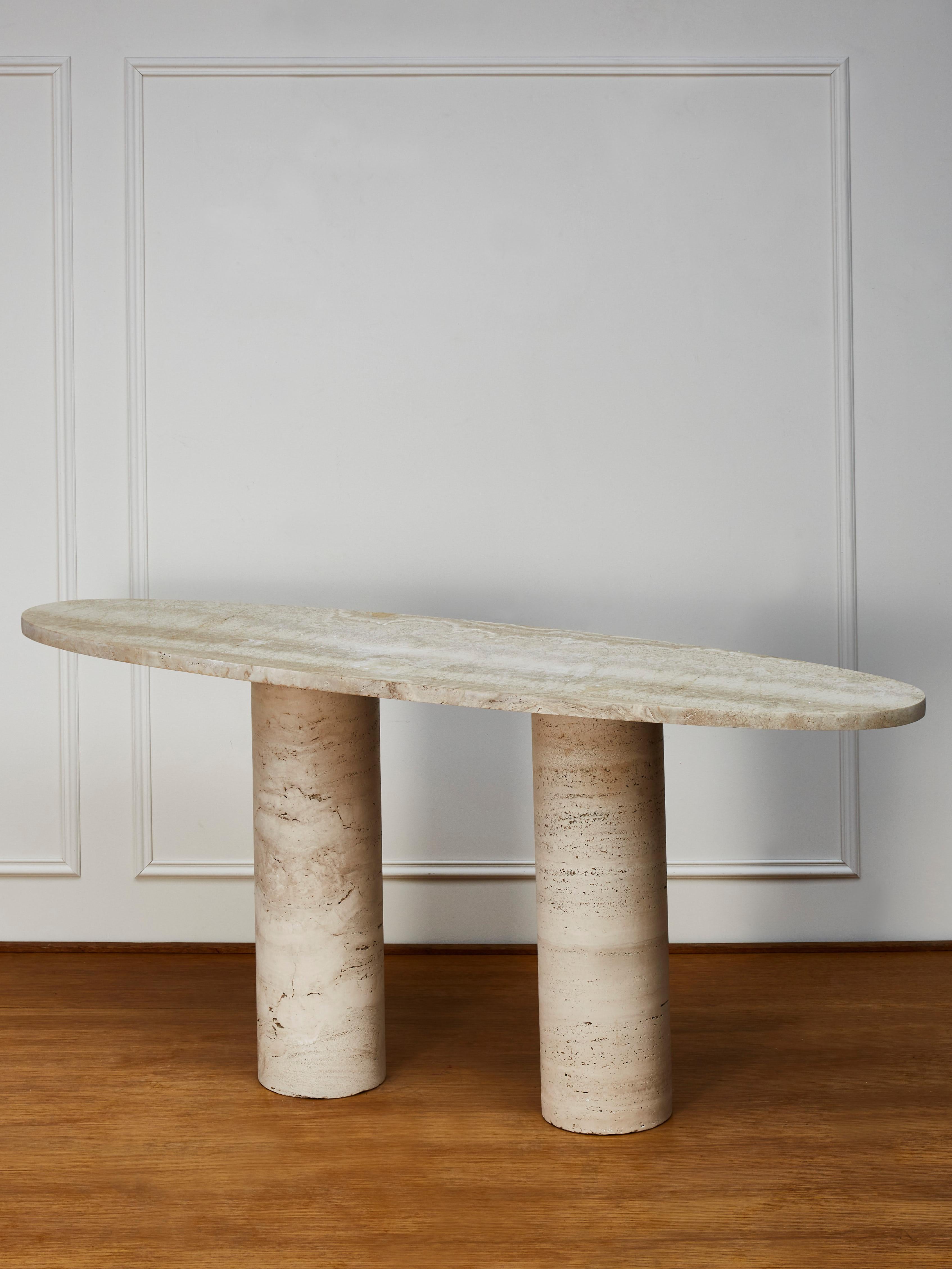 vintage travertine console table