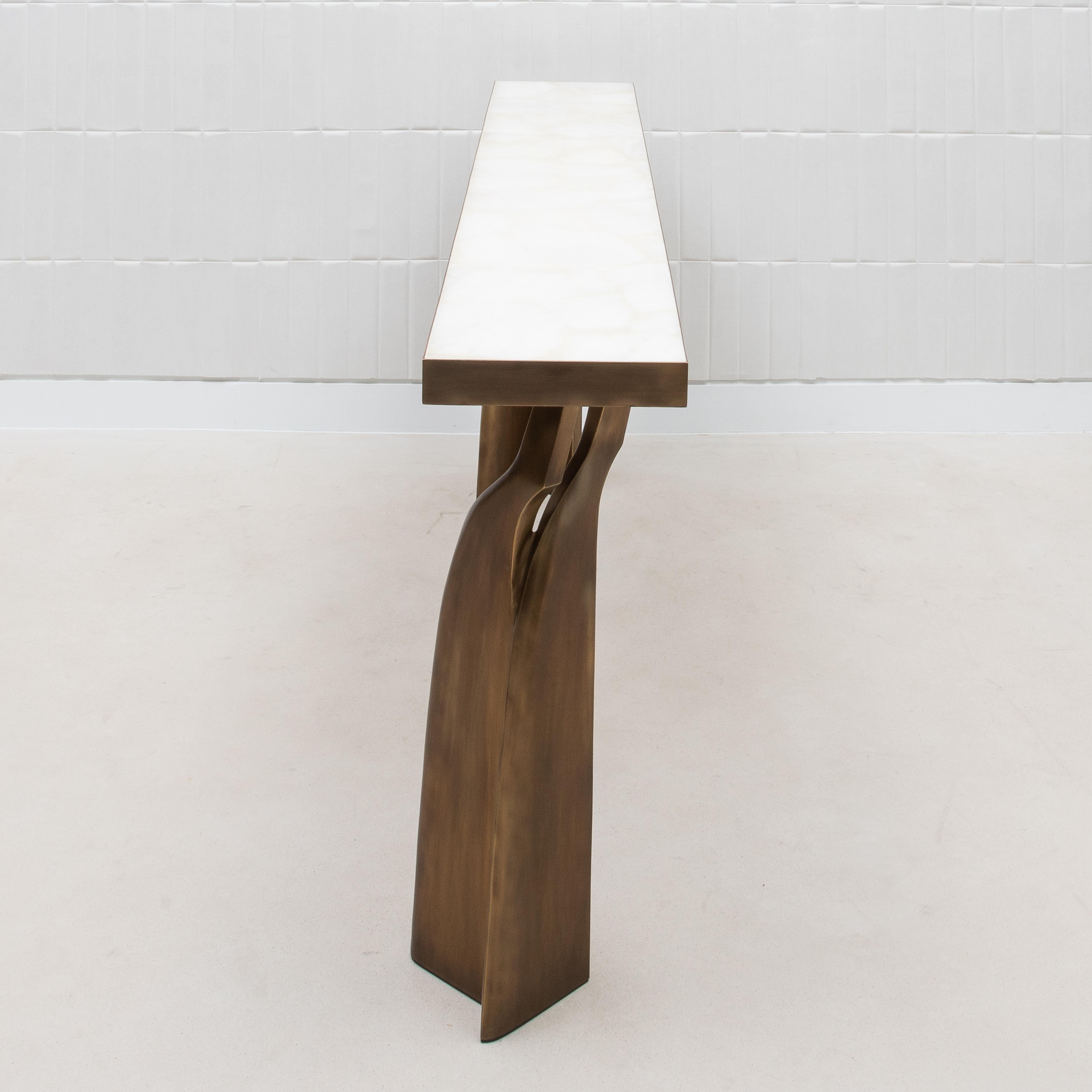 Console in White Quartz with Bronze Patina Brass by Kifu Paris 3