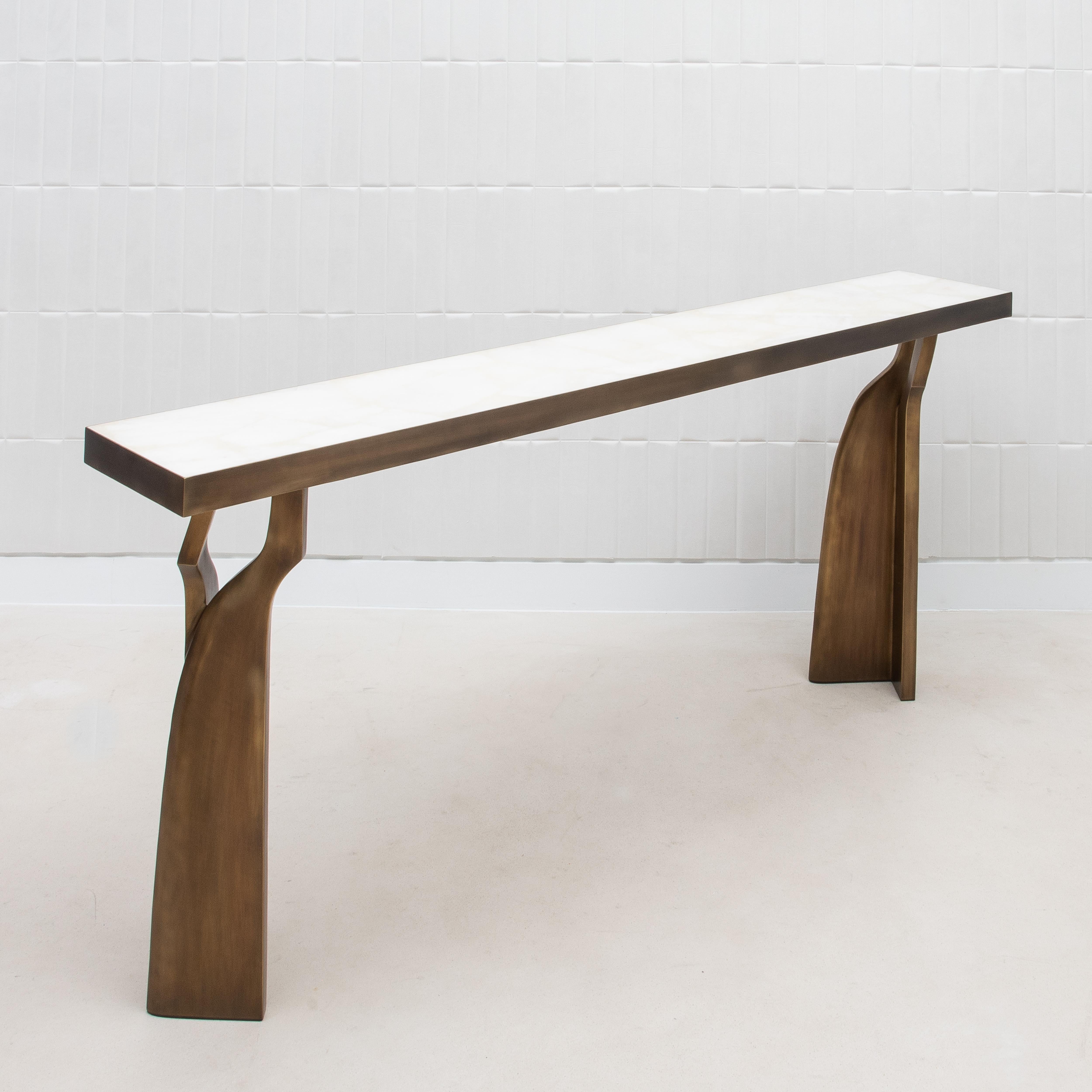 Console in White Quartz with Bronze Patina Brass by Kifu Paris 6