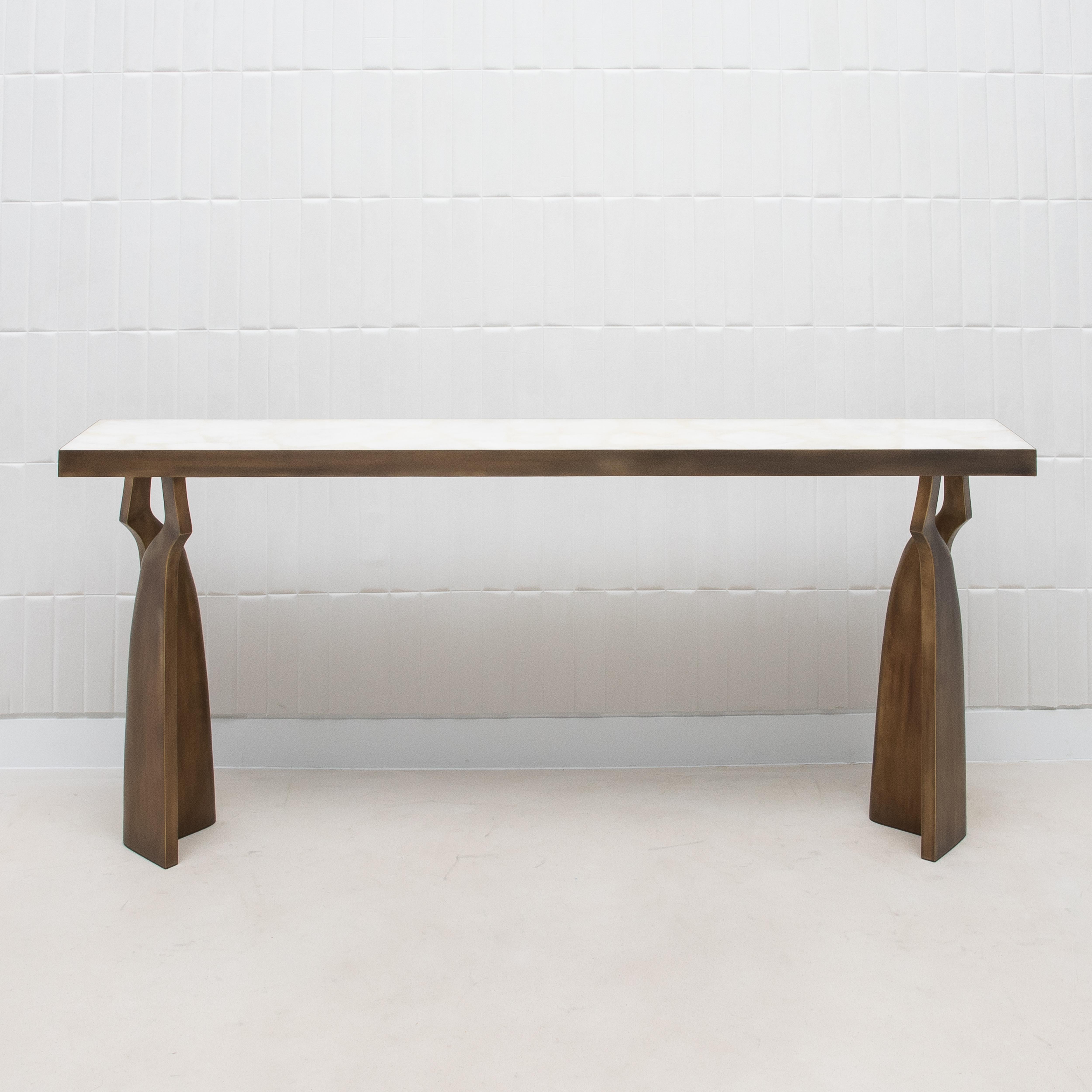 Console in White Quartz with Bronze Patina Brass by Kifu Paris 7