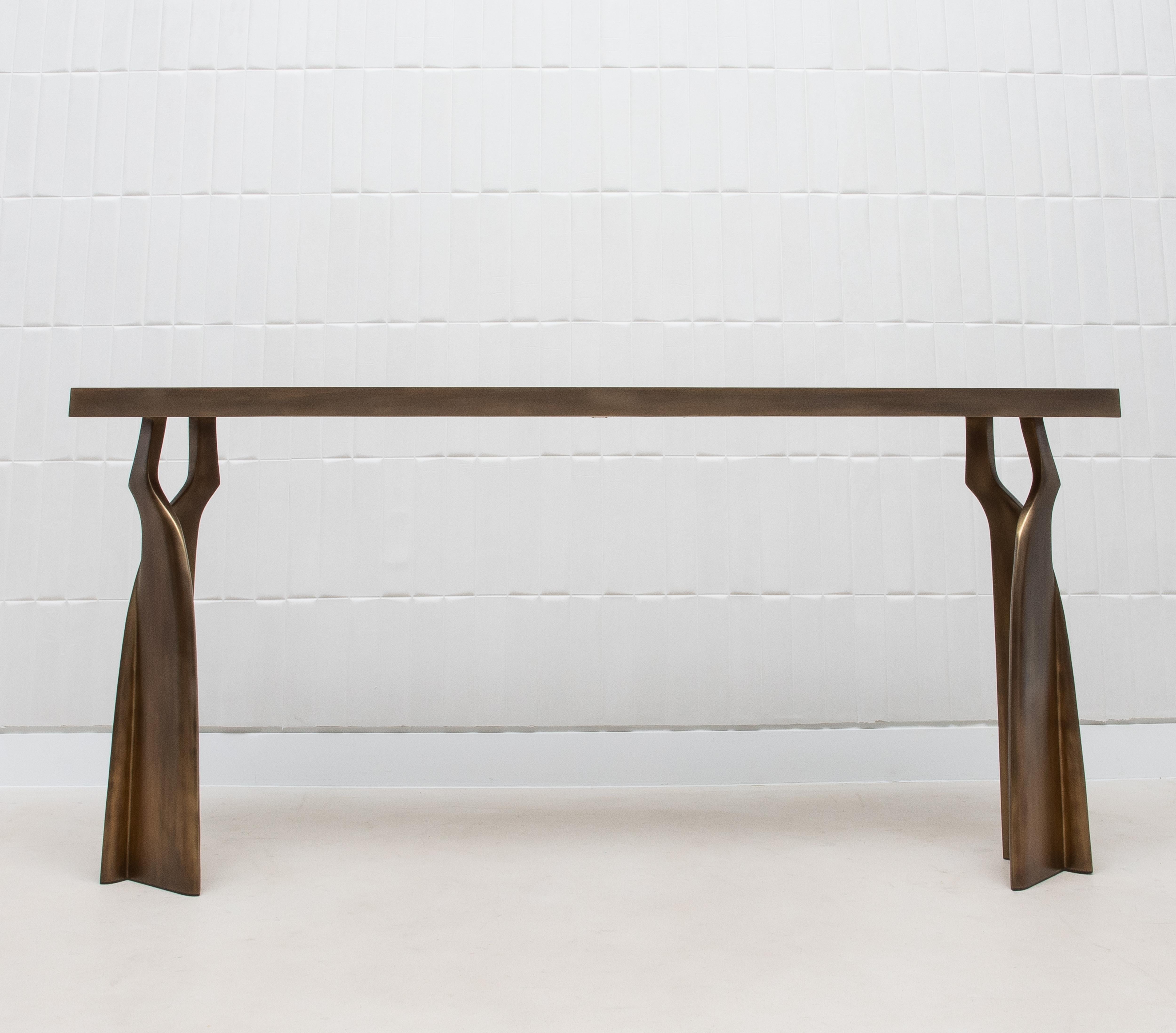 Philippine Console in White Quartz with Bronze Patina Brass by Kifu Paris