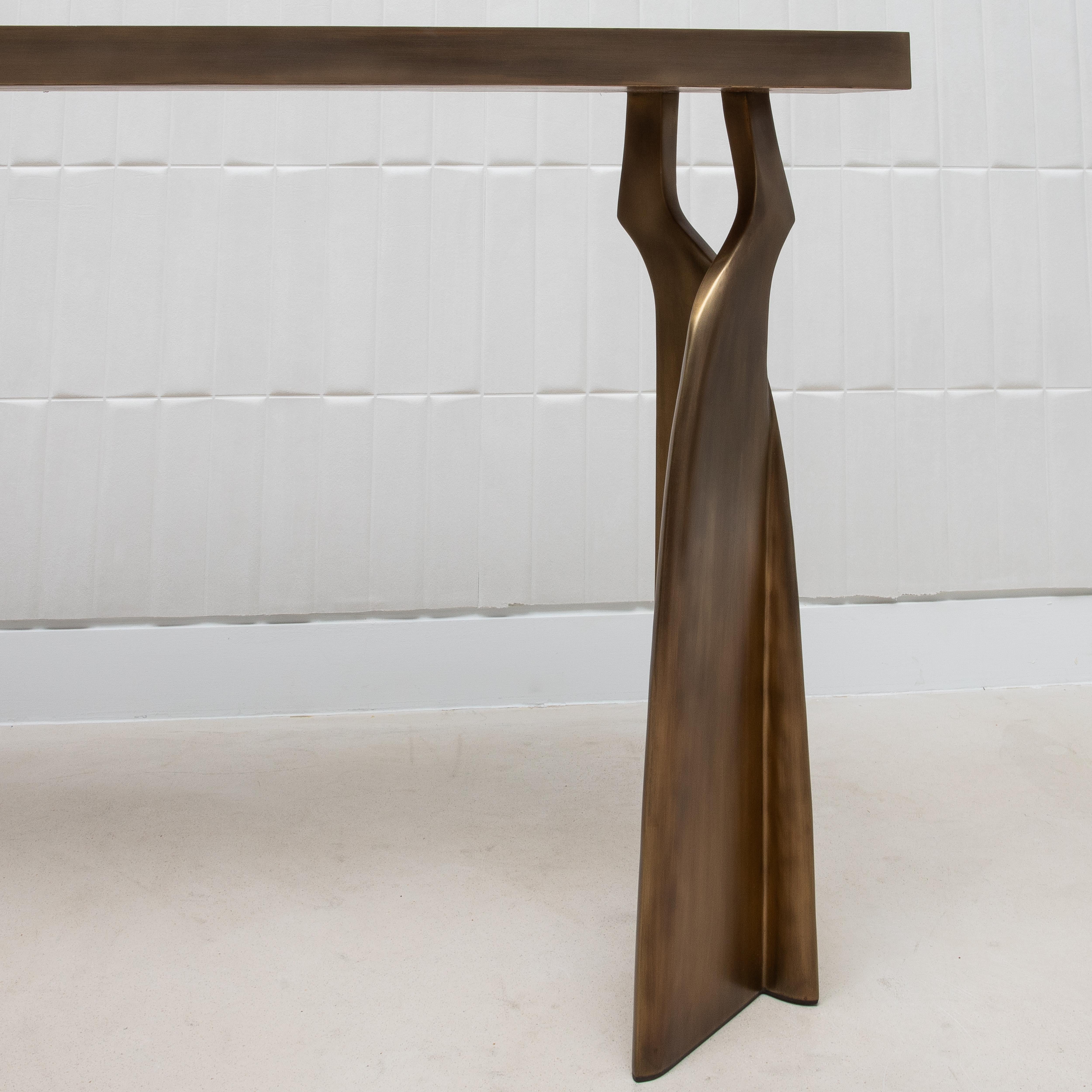 Console in White Quartz with Bronze Patina Brass by Kifu Paris In New Condition In West Hollywood, CA