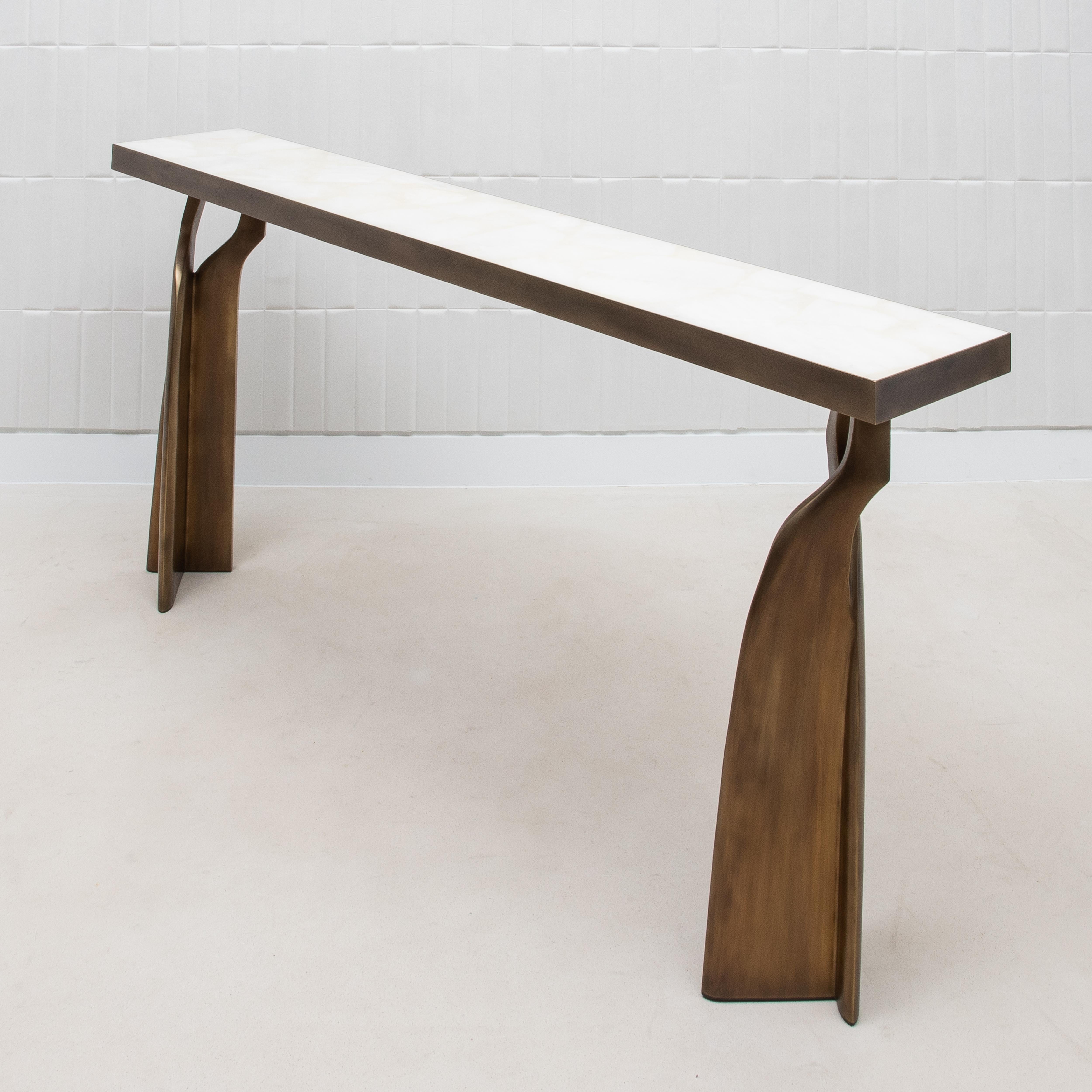 Console in White Quartz with Bronze Patina Brass by Kifu Paris 2