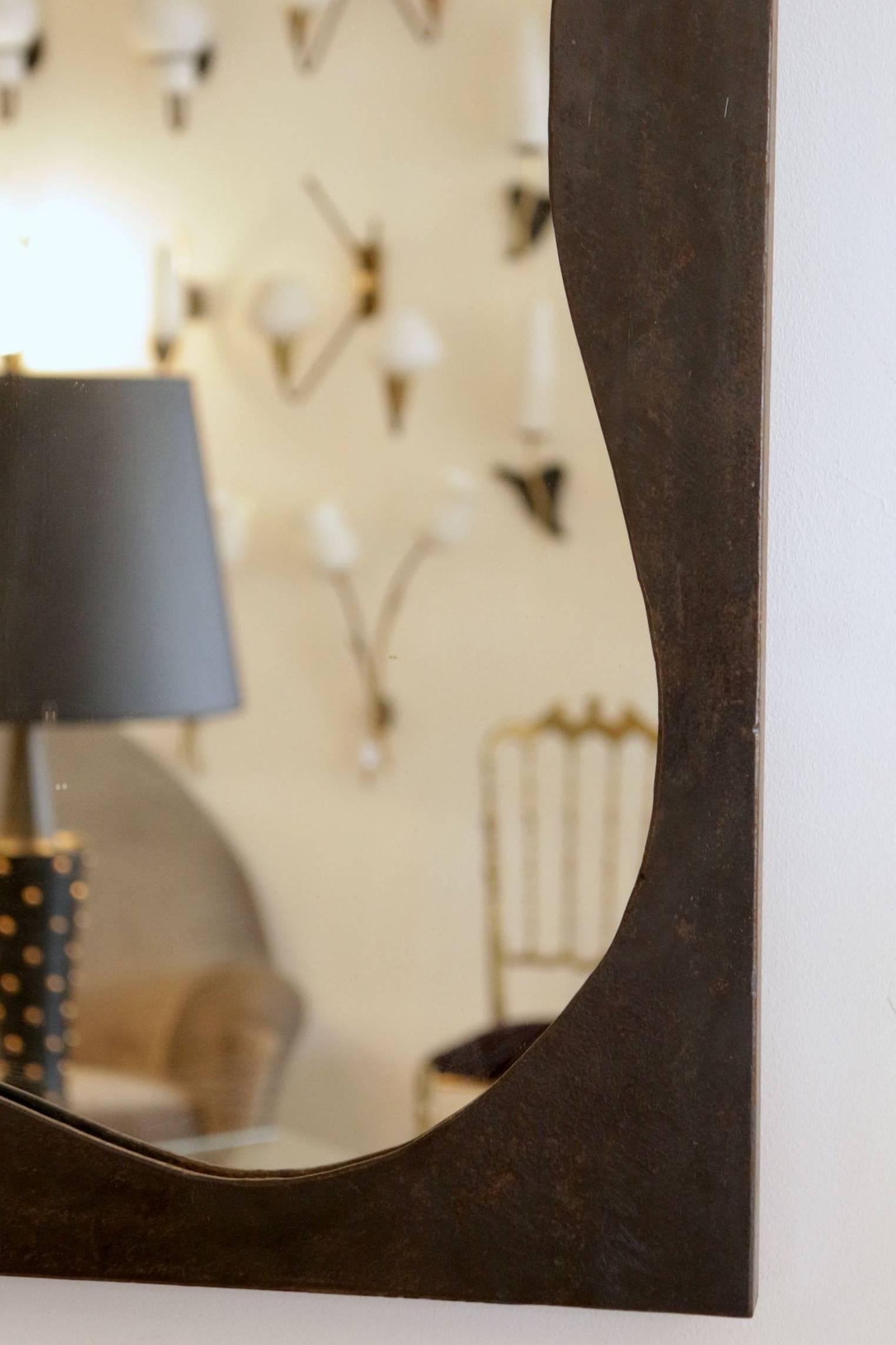 1970 Set console et mirror in black wrought iron and gilded brass Maison Honoré In Good Condition In Saint-Ouen, FR