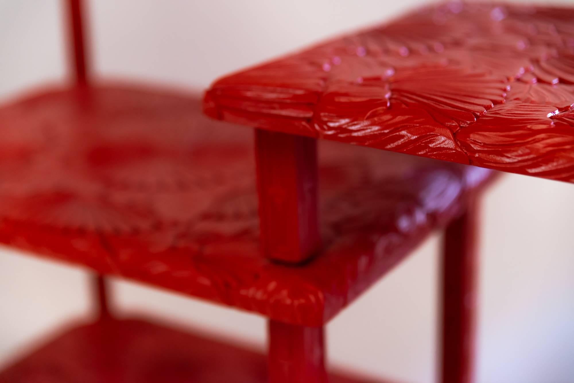French Console, Indochinese Work, Red Lacquered Wood, circa 1960, France