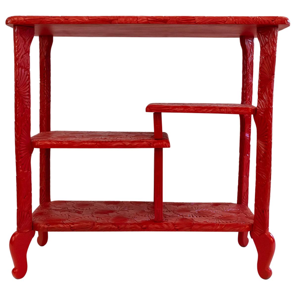 Console, Indochinese Work, Red Lacquered Wood, circa 1960, France