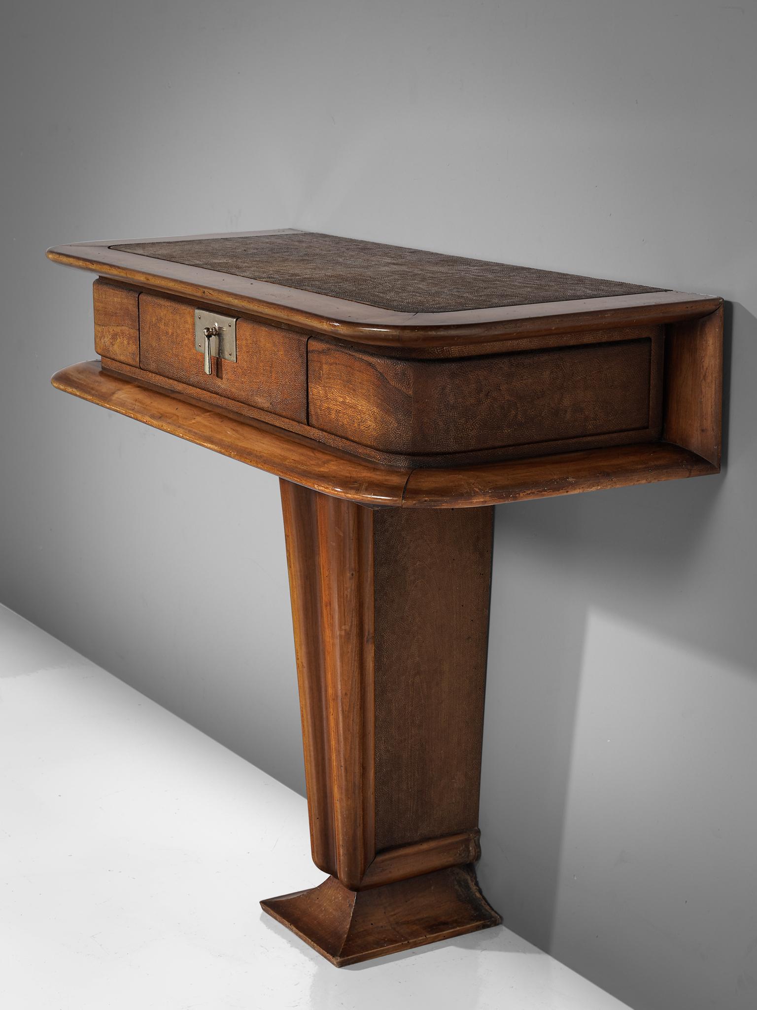 Italian Console Inlayed with Leather by Vittorio Valabrega