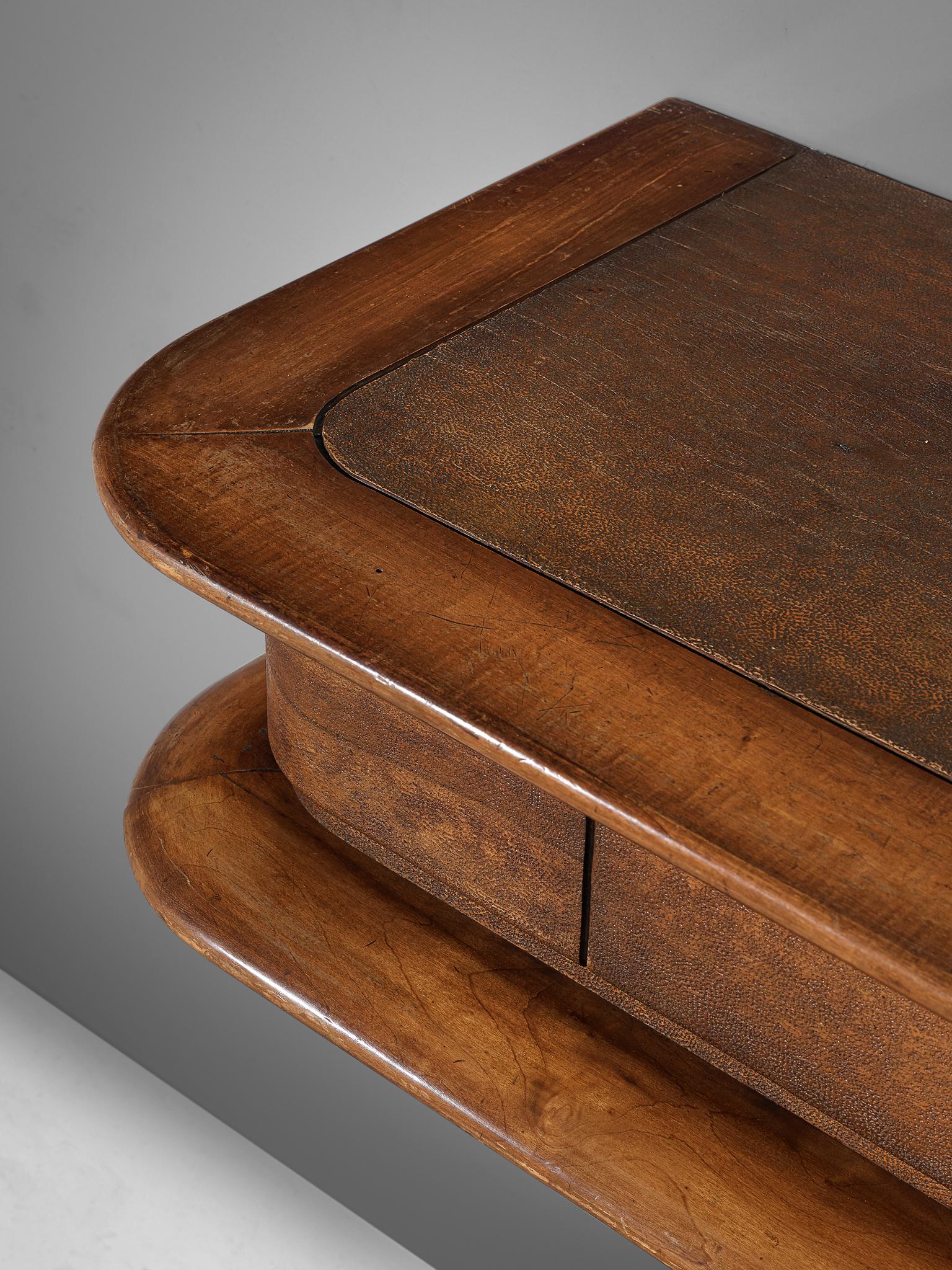 Mid-20th Century Console Inlayed with Leather by Vittorio Valabrega