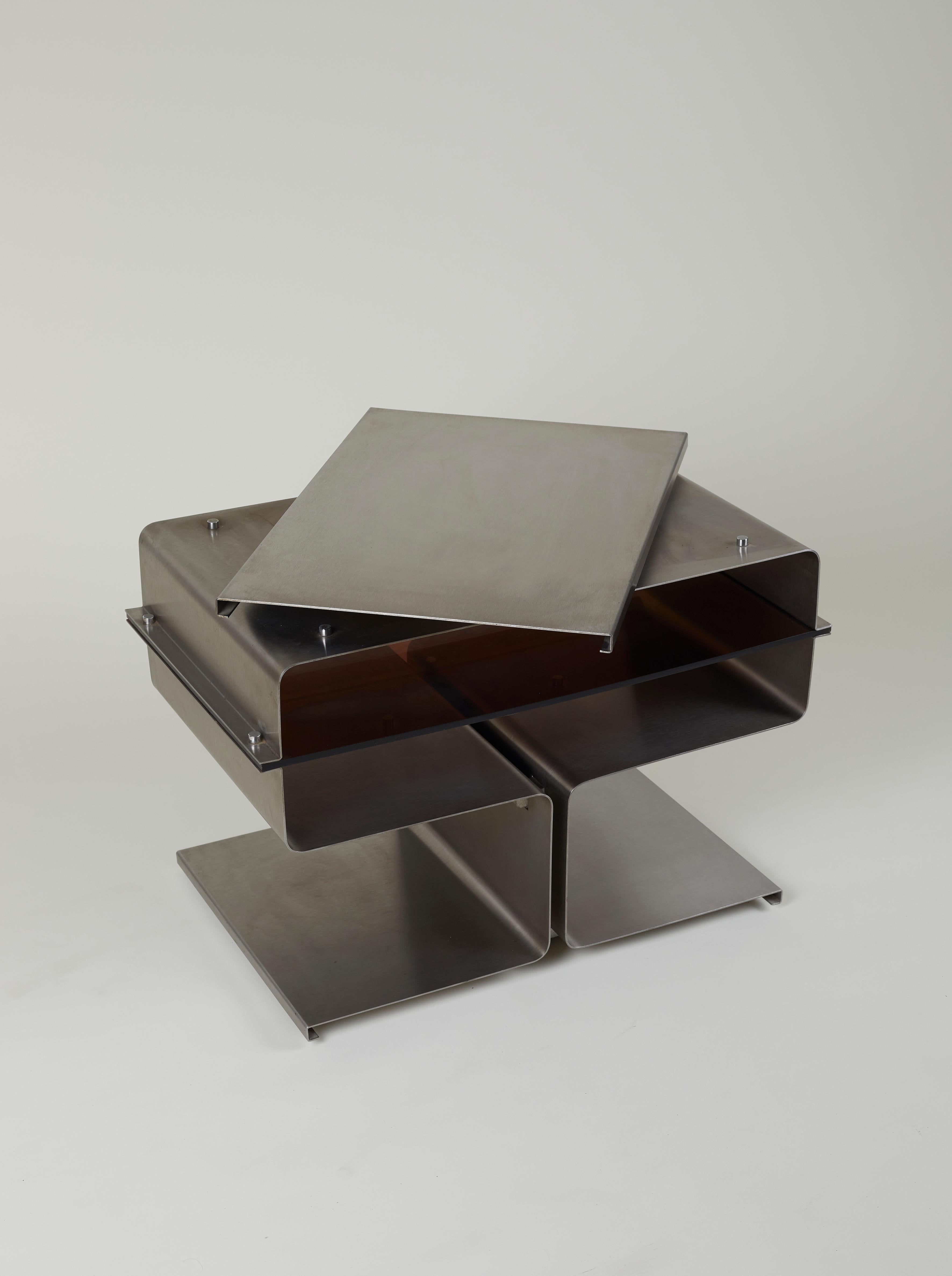 European Console inox design François Monnet pour Kappa / Uginox vintage Space Age 1970 For Sale