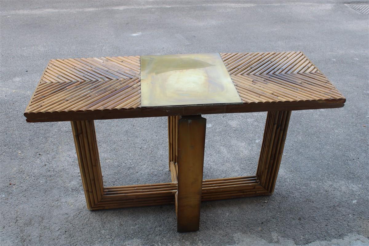 Console Italian Design Bamboo and Brass 1970s  For Sale 7