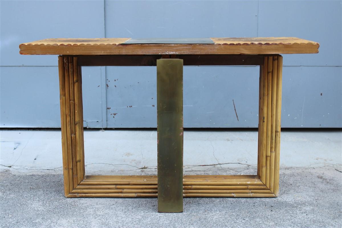 Mid-Century Modern Console Italian Design Bamboo and Brass 1970s  For Sale