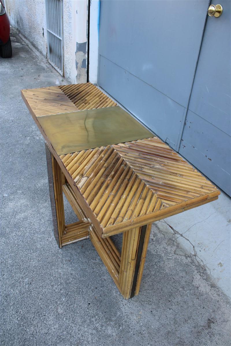 Console Italian Design Bamboo and Brass 1970s  For Sale 5