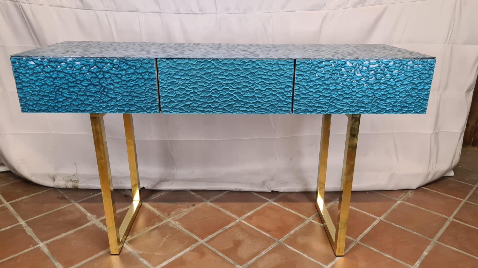 Italian murano glass console , with three drawers , available For Sale 11
