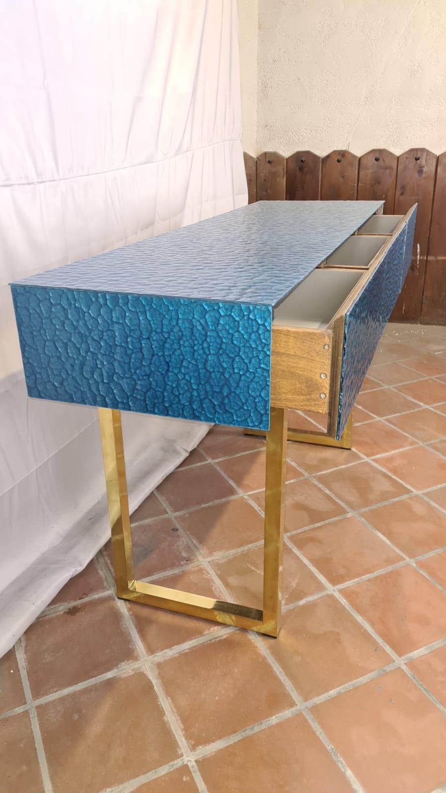 Mid-Century Modern Italian murano glass console , with three drawers , available For Sale