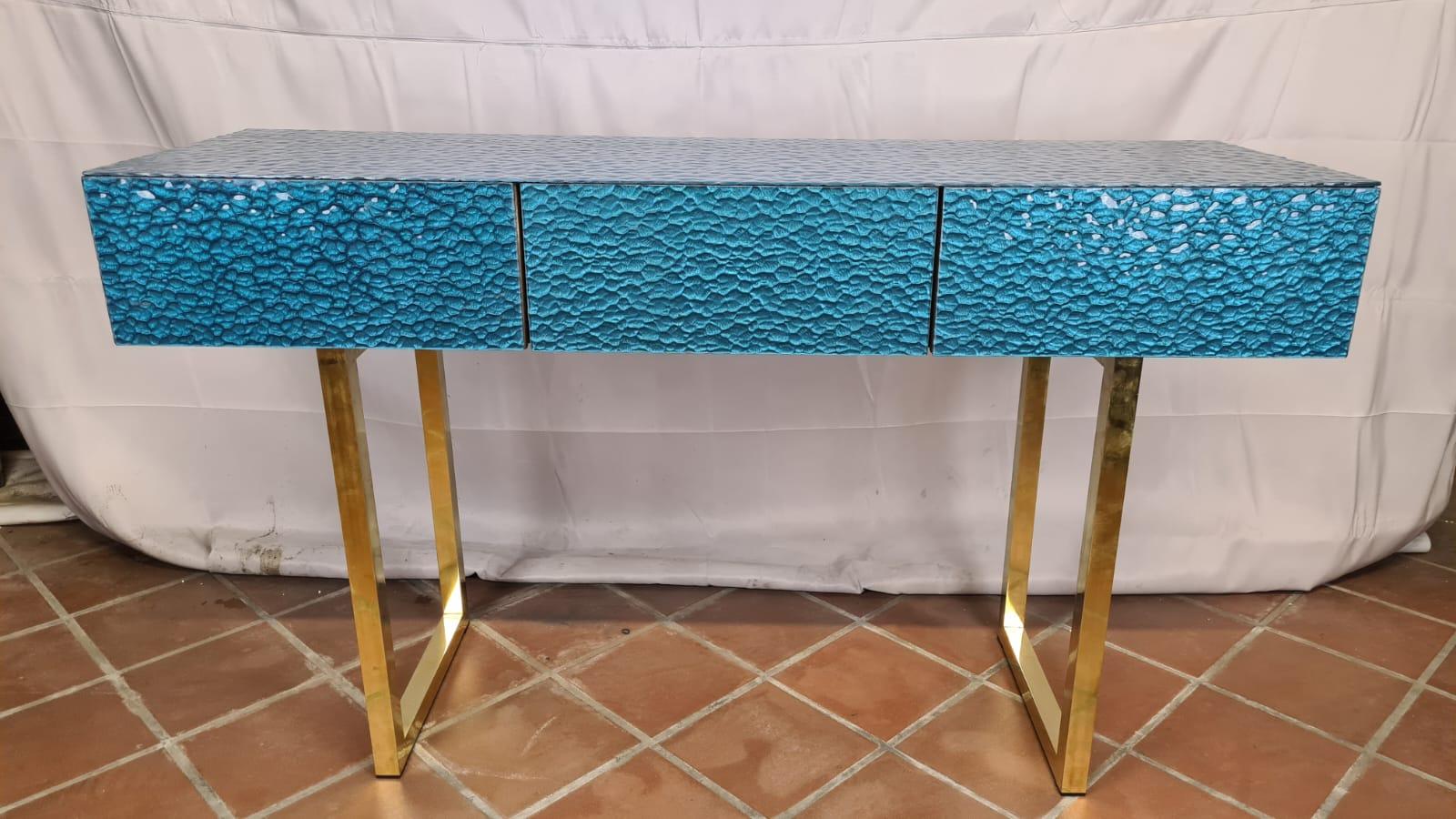 Hand-Crafted Italian murano glass console , with three drawers , available For Sale