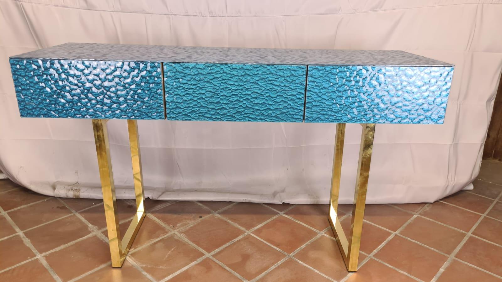 Contemporary Italian murano glass console , with three drawers , available For Sale